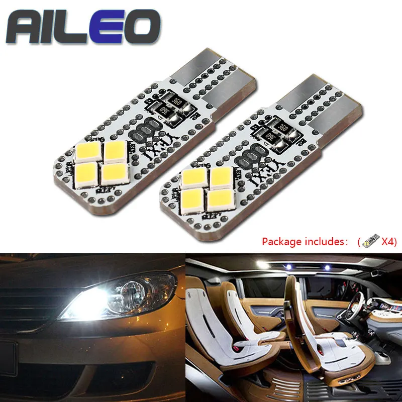 

White 4PCS Super Bright T10 W5W LED 3030 Car Lamps 168 194 Turn Signal License Plate Light Trunk Clearance Lights Reading Lamp
