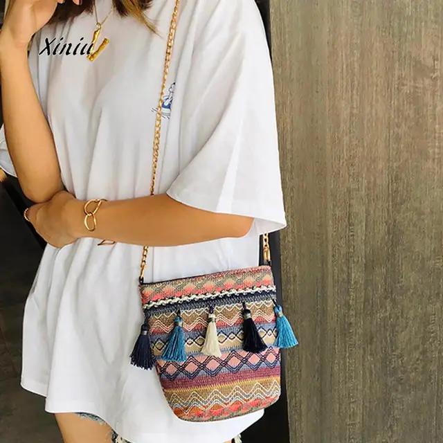Women S Straw Shoulder Bag Vintage Weaving Tassel Women S Straw Shoulder Bag Vintage Weaving Tassel Messenger Crossbody Beach Female