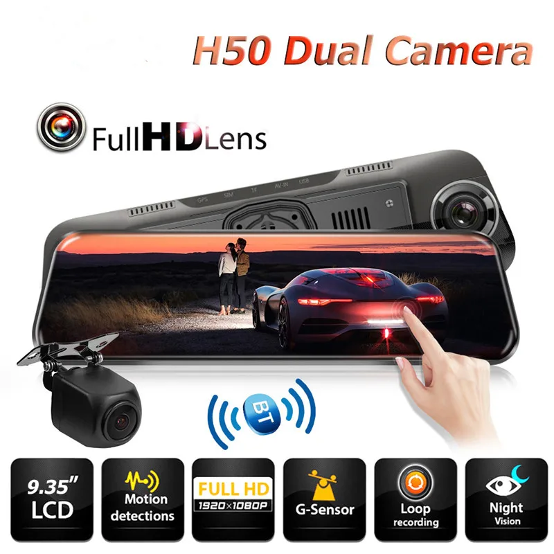 

9.35 Inch car dvr rearview mirror rear view camera dual lens dash cam auto car dashcam driving video recorder