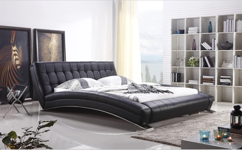 Современная мебель для спальни, натуральная кожа, кровать king, кровать, мебель с ночной подставкой
