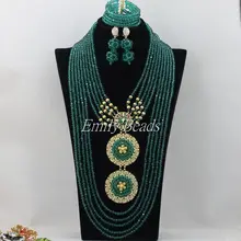 Удивительные Чирок Кристалл Бусины Цепочки и ожерелья в нигерийском стиле Свадебные африканские костюм Бусины украшения набор люкс Цепочки и ожерелья amj779