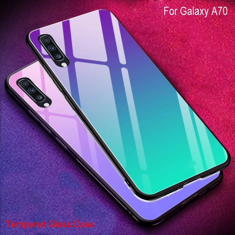 

Tempered Glass Case For Samsung Galaxy A70 a70 Gradient Color Back Cover For Samsung Galaxy A 70 Soft Silicone Phone Cases