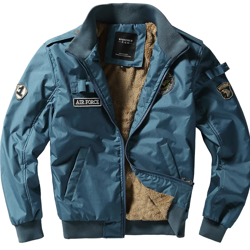 

2018 Winter Military Jacket Men Air Force Bomber Pilot Jackets Fleece Parkas Coat Embroidery Cargo Windbreaker Flight Jackets