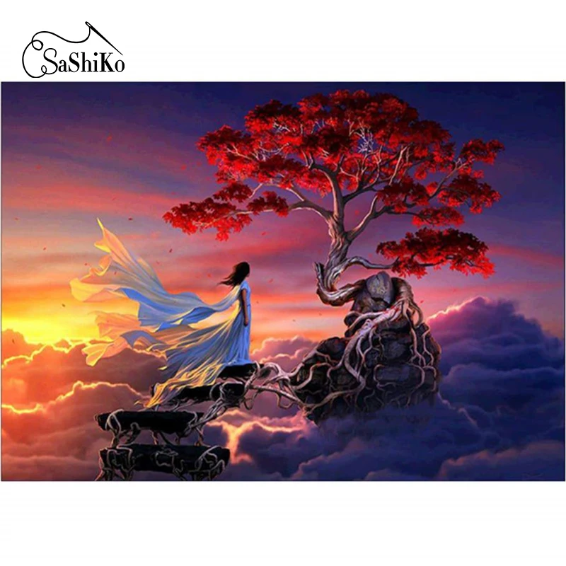 

100%Full Round/Square Drill DIY 5D Full Drill Maiden and Red Leaf Tree Diamond Embroidery Patterns Home Decor Diamond Painting