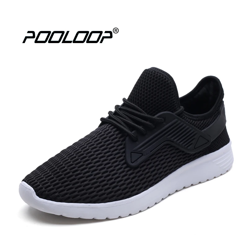 

POOLOOP New 2018 Mens Casual Walking Sneakers Breathable Mesh Outdoor Flat Shoes For Men Comfortable Summer Lace Up Sneaker