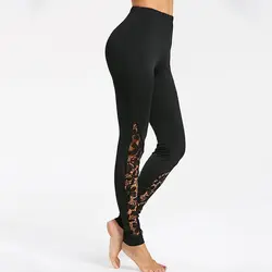 Высокая эластичная талия женские сексуальные Лоскутные кружевные панели леггинсы женские для фитнеса брюки тренировки быстросохнущие