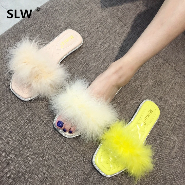 

Slippers Women Summer Pokemon Plush Woman Shoes Luxury Slides Jelly Flip Flops Square Toe Fur Designer Sliders Flat Rubber