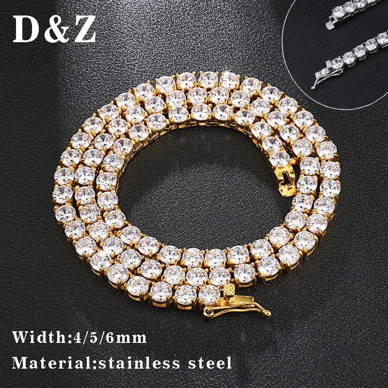 

D&Z 18" Iced Out Bling Zircon 1 Row Tennis Chain Necklace For Male Charm Hip Hop Accessories