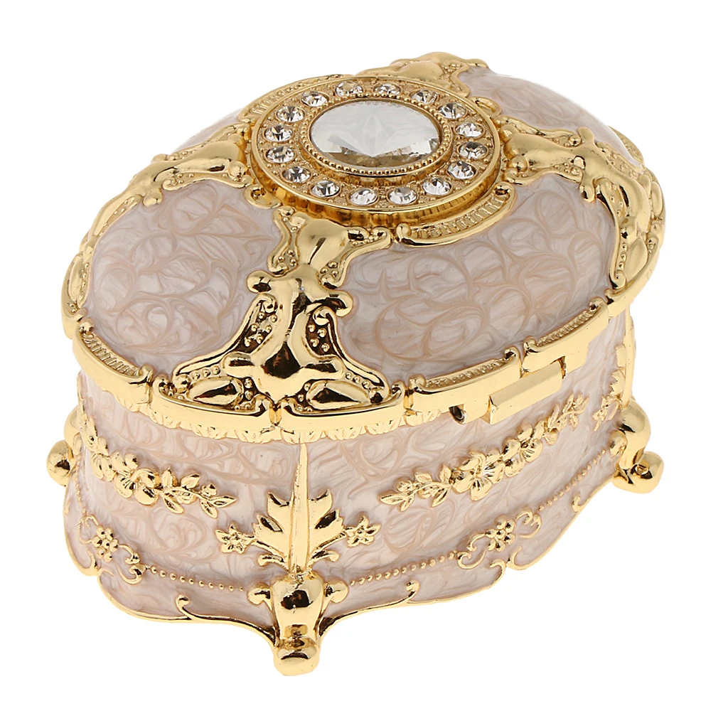 Crystal Enamel Oval Metal Vintage Jewelry Box Gift Earrings Ring Storage Box