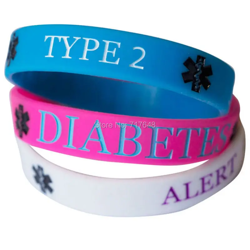 300pcs a lot DIABETES TYPE MEDICAL wristband silicone bracelets rubber