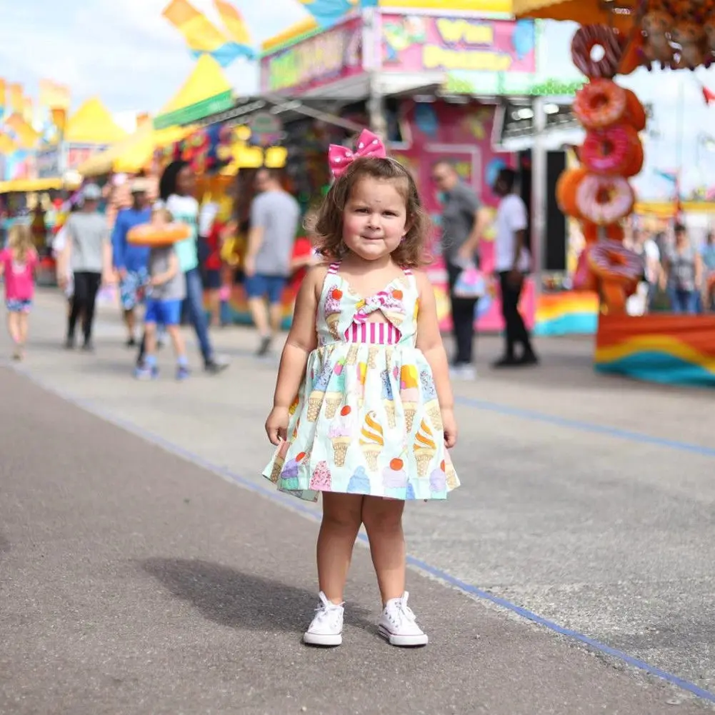 Toddler Kids Baby Girls Summer Sleeveless Ice Cream Print Strap Tutu Dress Sundress Clothes Summer