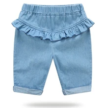 Одежда для маленьких девочек, шорты г. Повседневные летние джинсовые шорты для девочек Однотонные пляжные шорты с оборками одежда для маленьких девочек