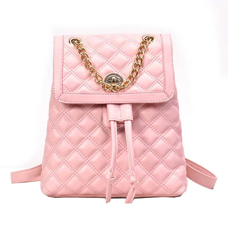 Herald Модный женский кожаный рюкзак, клетчатая школьная сумка для девочек-подростков, винтажный женский рюкзак на цепочке, рюкзак для путешествий, Mochila - Цвет: Розовый