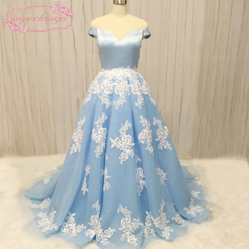 light blue puffy prom dresses