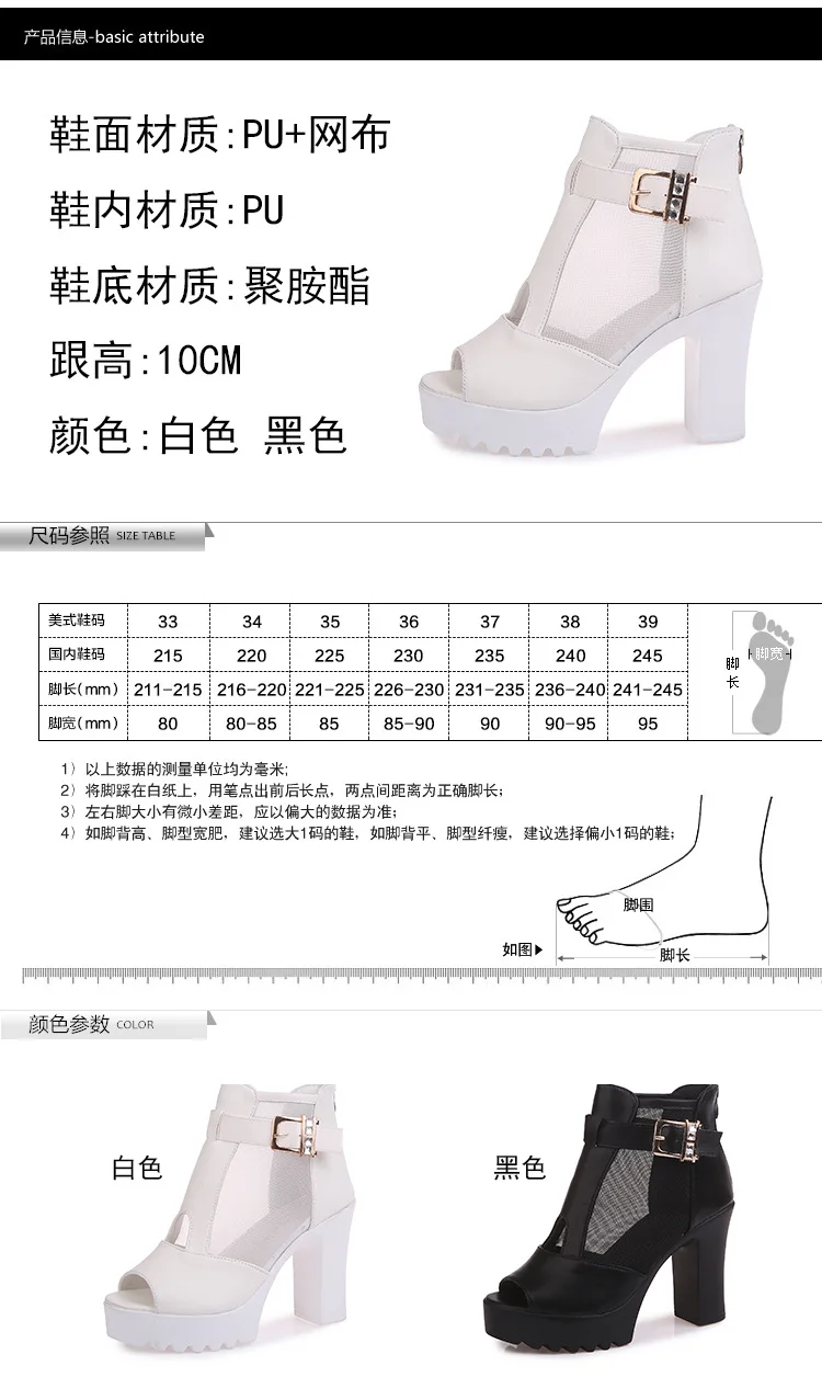 HOKSVZY2019 women's Shoes Fish Mouth Sandals women's high-heeled Mesh Thick With Summer Hollow Mesh Cold Boots SGLL-308
