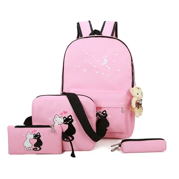 

4Pcs Cute Animal Star Printing Backpack Women Canvas Backpack School Bags For Teenagers Girls School Backpack Set Women Bookbags