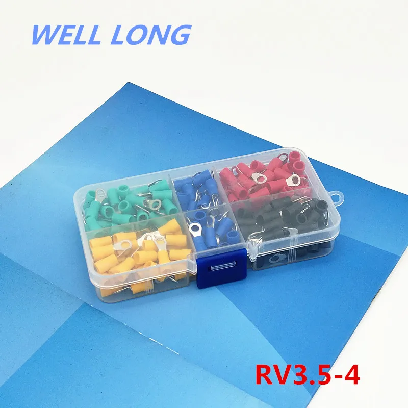 

100pcs/lot RV3.5-4 Kit Cold pressed terminal O-type connector copper nose wire terminal with sheathed copper terminal head.