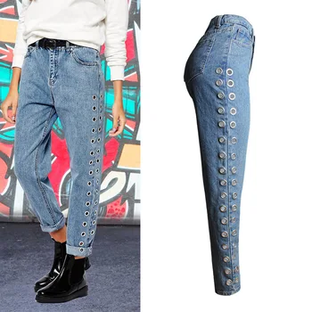 

Loose Fit Women Boyfriend Jeans High Waisted Vintage Plus Size Boyfriend Jeans For Wowmen Torn Jeans Hollow Rivet Denim Pants