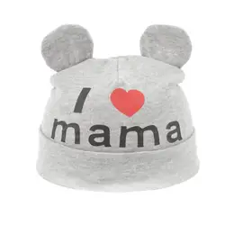 Для новорожденных хлопок I Love Mama принт Кепки S Шапки 4 цвета для маленьких мальчиков и Обувь для девочек с милыми ушками шапка осень и зима