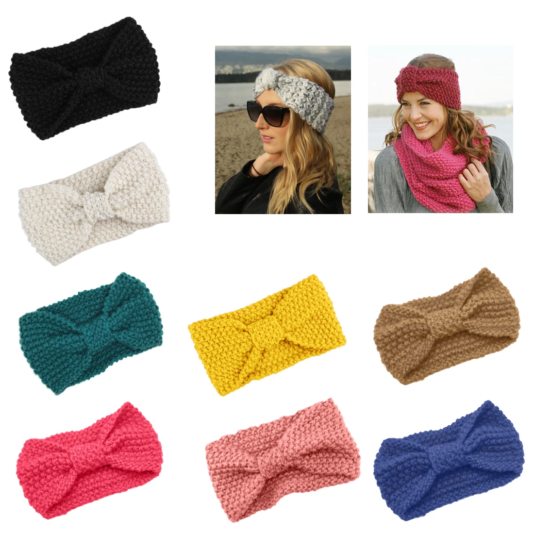 

Fashion Autumn Winter Women Bow Knot Turban Knitted Head Wrap Hairband Winter Ear Warmer Headband Elastic Head 2018 Wrap Turban