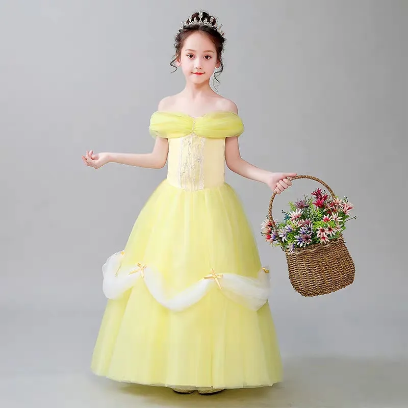 

2019 Summer Luxury New Model Show Catwalk Teens Piano Host Costume Puffy Long Dress Children Girls Evening Birthday Party Dress