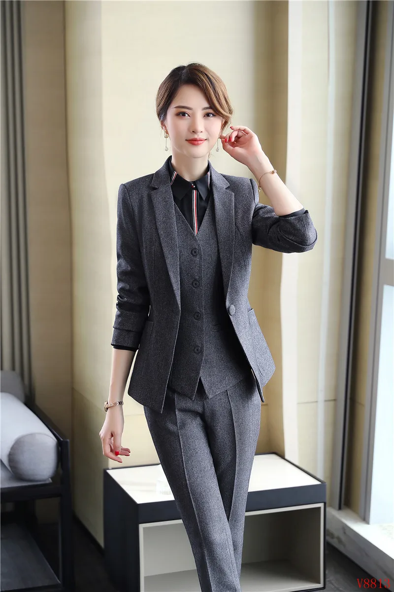 Gilet Costumes Blazers Ensembles 2019 Gris Dames Veste Pantalon Nouveau Formelle Élégante De 3 Femmes Et D'affaires Blazer Pièce 6CXYqT