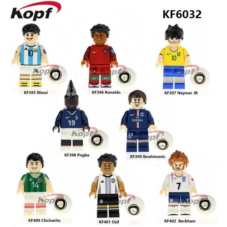 50 шт. футбольная команда Super Heroes Messi Ronaldo Chicharito Neymar JR Beckham строительные блоки Коллекция игрушек для детей KF6032