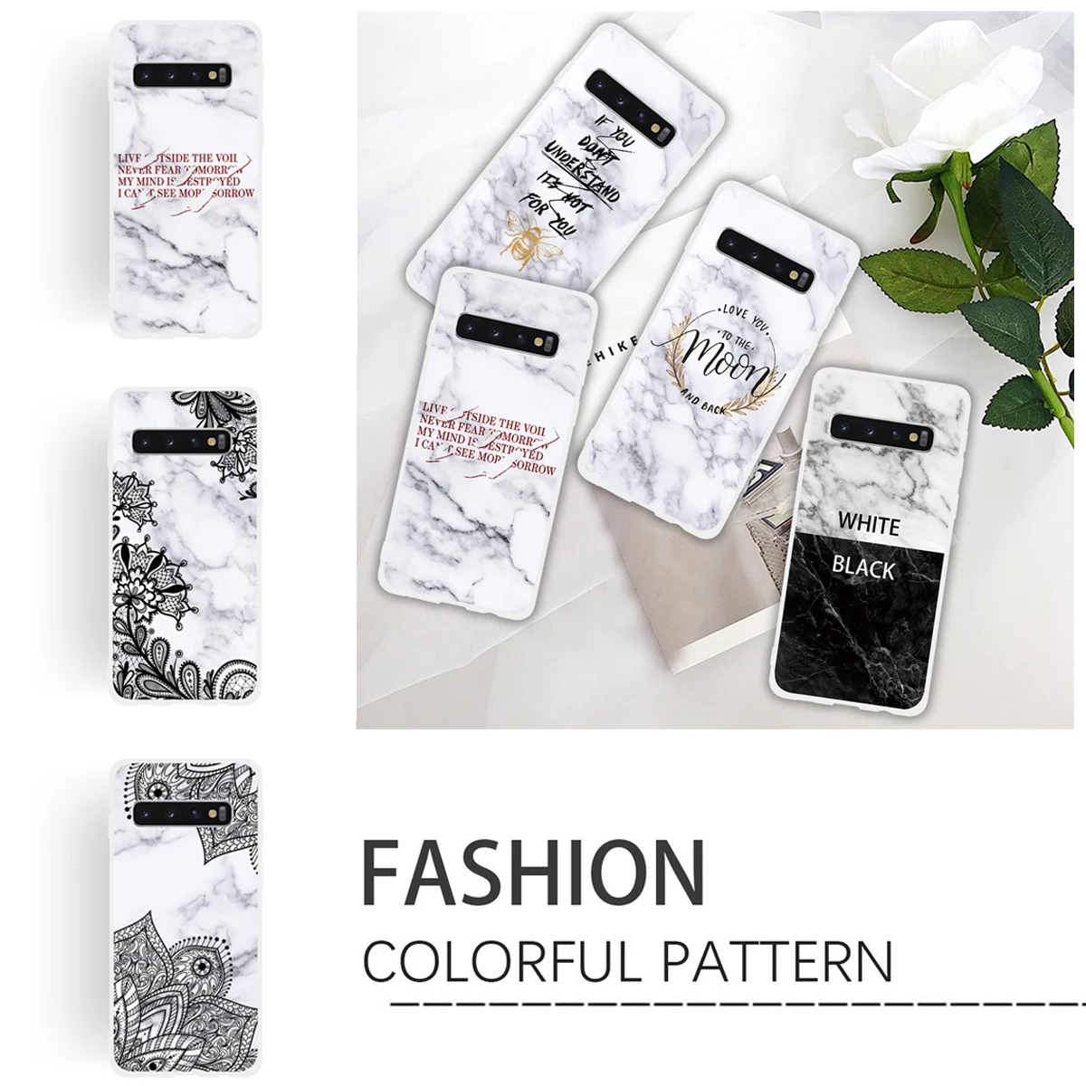

Flower Case for Samsung Galaxy S9 S8 Plus S10e Plus S7 Edge Note 9 8 Shell Thin Lace TPU Soft marble Case Smooth Cover Phone Cas