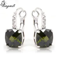 lingmei Fashion Jewelry Posh Olive Green Peridot & White Sapphire Dangle Hook  Silver Earrings Wholesale Free Shipping