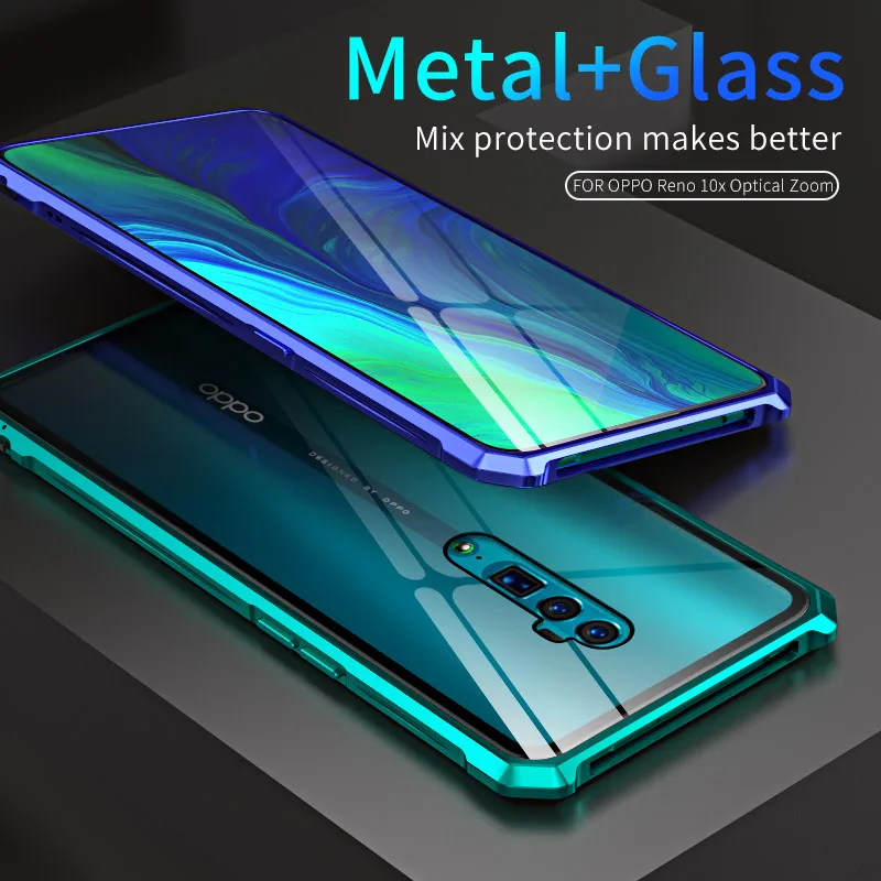 Роскошный металлический бампер для OPPO Reno 10x чехол с зумом боковое закаленное