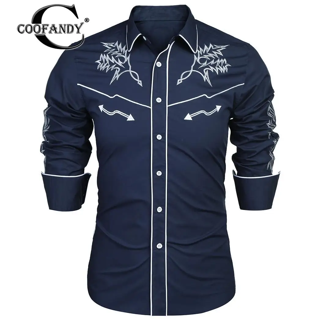 COOFANDY Long Breasted Single Sleeve Shirt Men Embroidery Casual-in ...