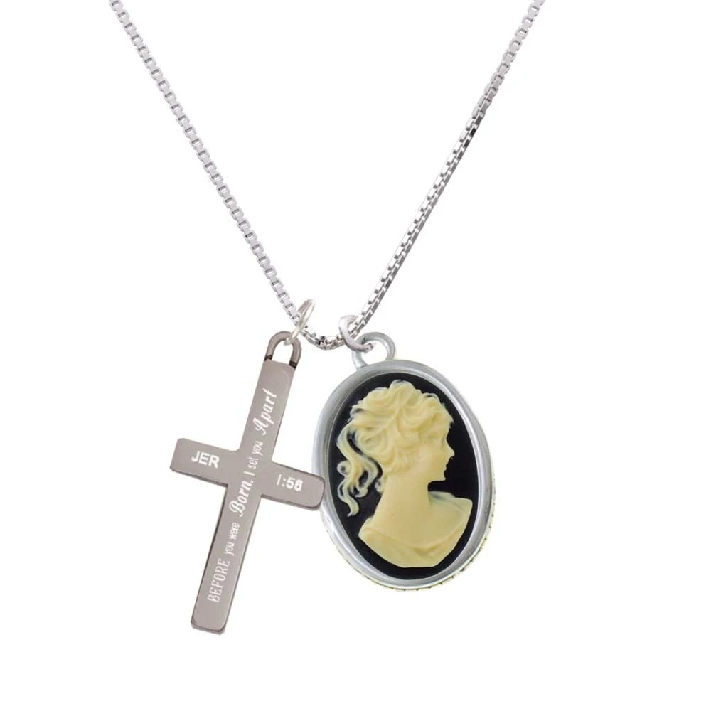 Oval - Black Cameo - - I Set You Apart - Cross Necklace