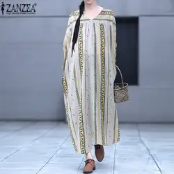 ZANZEA плюс размеры для женщин длинное платье Лето 2019 г. Boho Vestido Винтаж Цветочный платья в полоску пляжные свободный халат Femme Elbise 5XL