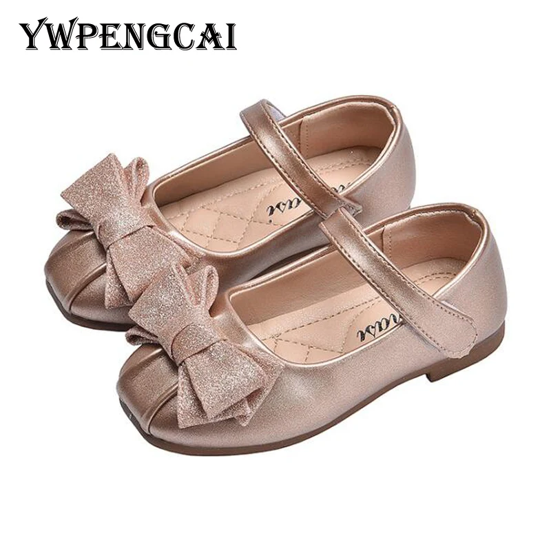 

Spring Autumn Party Wedding Children Flats Gold Silver Girls Shoes Flowers Bowtie Princess Shoes Soft Sole Toddler Girl Shoes