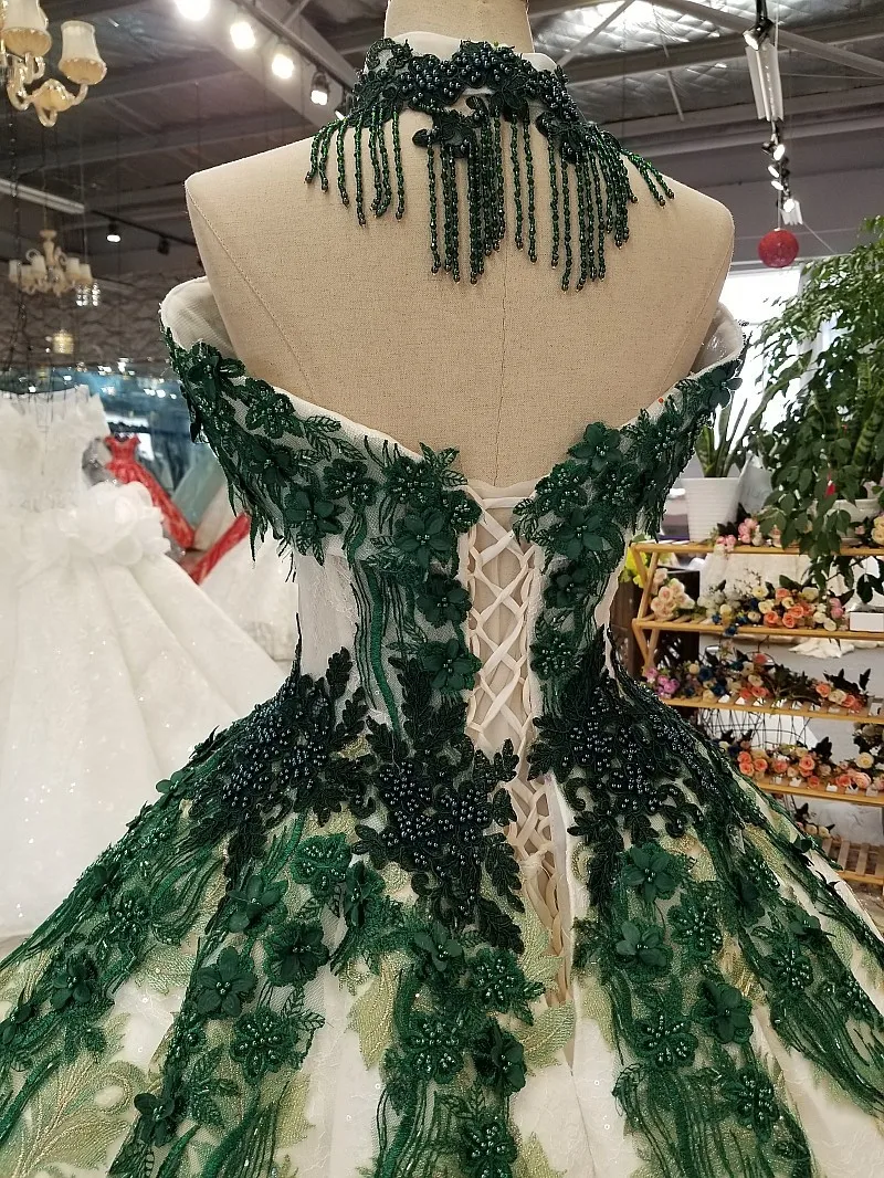 2550 Свадебное бальное платье свадебное платье аппликация зеленые цветы ткань и жемчуг Вставить с бисерными бретельками свадебное платье