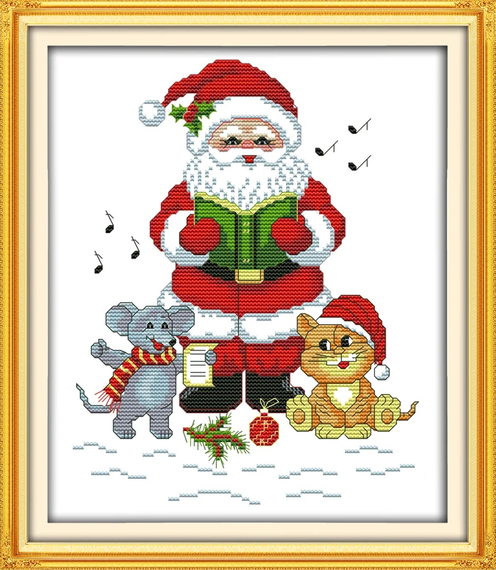 

Santa Claus with cat and mouse , counted printed on fabric 14CT 11CT Cross Stitch kits,embroidery needlework Sets, Home Decor