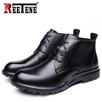 

REETENE Winter Men's Shoes Warm Comfortable Military Boots High Quality Genuine Leather Men Boots Plus Size Fashion Men'S Boots