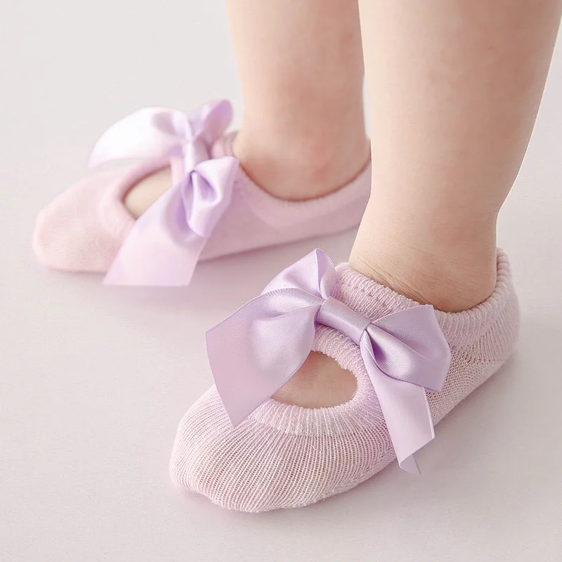 3 шт./лот, носки для новорожденных детей 0-3 лет, детские носки, милые хлопковые носки с кружевными цветами и бантиком для малышей, нескользящие носки для девочек