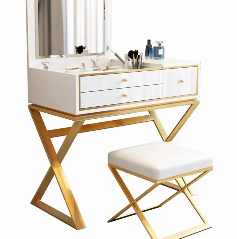 

Modern Nordic net red dressing table light luxury ins wind multi-function bedroom flip dressing table paint mirror makeup table