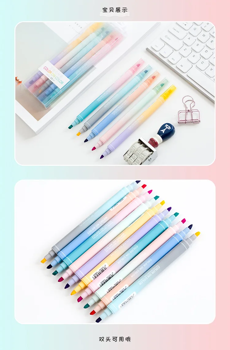 Kawaii двуглавый флуоресцентная ручка Bullet Journal искусство рисования маркером студент Цвет граффити ручка для офиса 5 шт./кор