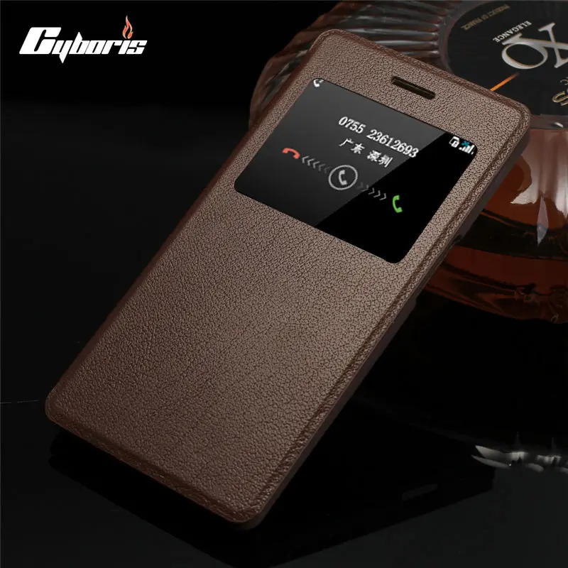 

CYBORIS for Oppo R7/ R7S Case Genuine Real Cow Leather Case for Oppo R7 Plus Window View Stand Flip Cover