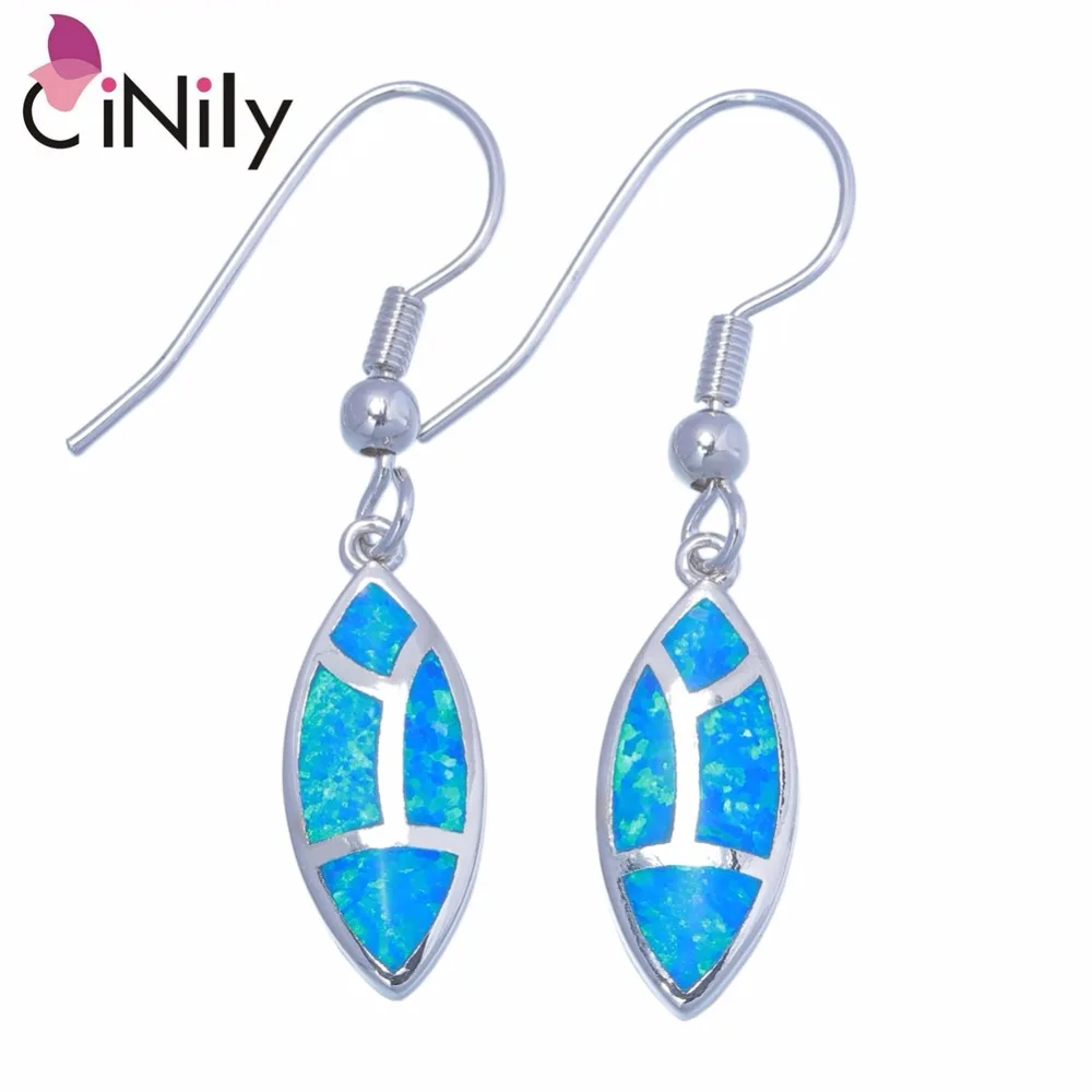 

CiNily Created Blue Fire Opal Silver Plated Wholesale Fashion Jewelry for Women Engagement Dangle Earrings 1 1/2" OH4466