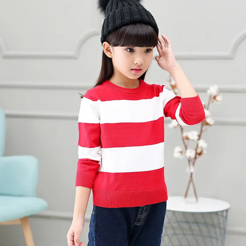 Детский свитер зимний свитер для девочек Новая детская одежда хлопковый свитер с круглым воротником - Цвет: Красный