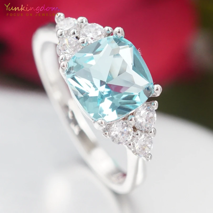 Yunkingdom Silver Color Crystal Engagement Rings Womens Girls Fashion Wedding Jewelry Wholesale/Retail K2108