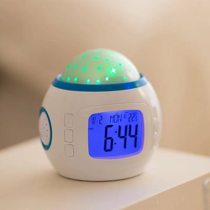 

Moon Star AAA Battery Powered LED Decoration Night Light,Rotating Moon Star Ceiling Projector Night Light with clock