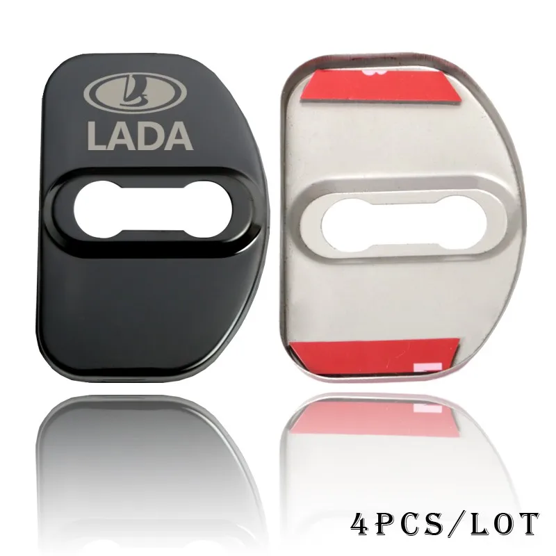 4 шт. автомобильный-Стайлинг дверной замок крышка Автомобильная эмблема подходит для Lada XRAY Vesta SW кросс-аксессуары из нержавеющей стали для стайлинга автомобилей - Цвет: black