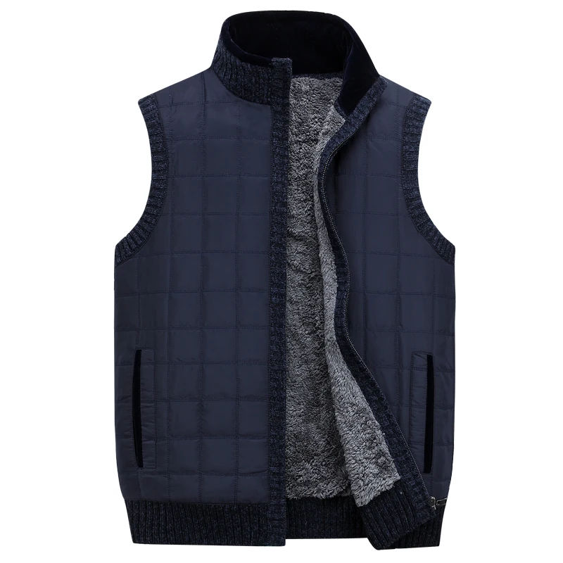 

NIANJEEP Winter Vests Men Stand Collar Warm Fleece Sleeveless Jacket Men Waistcoat Vests Zipper Parka Plus Size XXL XXXL