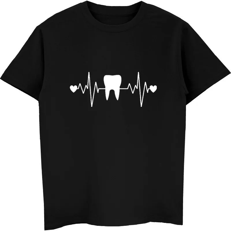 

Funny Tooth Teeth Dentist Heartbeat T-shirt Men Cotton Short Sleeve T Shirt Hip Hop Tees Tops Harajuku Streetwear Fitness