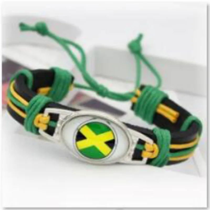 

Jamaica Flag Charm Real Leather Bracelets & Bangles Sports Adjustable Bracelet Jewelry For Men Women 10pcs/lot