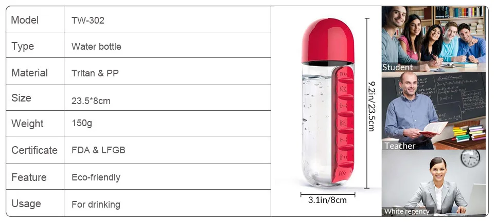 TEENRA 600 мл бутылка для воды для таблеток медицинский Органайзер бутылка для воды 7 отсеков Коробка для таблеток Питьевая бутылка 2 в 1 переносной